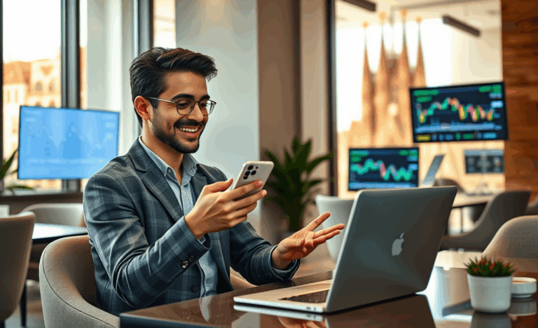 Persona usando un móvil para gestionar dinero rápidamente en su cuenta bancaria