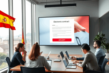 Persona firmando un contrato en una tableta digital para aprobación instantánea