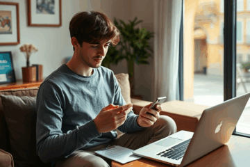 Persona utilizando el móvil para solicitar un crédito directo