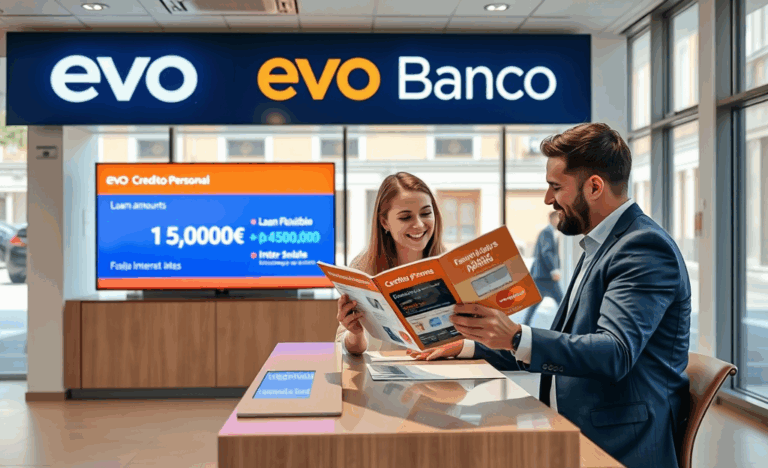 Persona evaluando opciones de crédito personal con EVO Banco en un dispositivo electrónico.