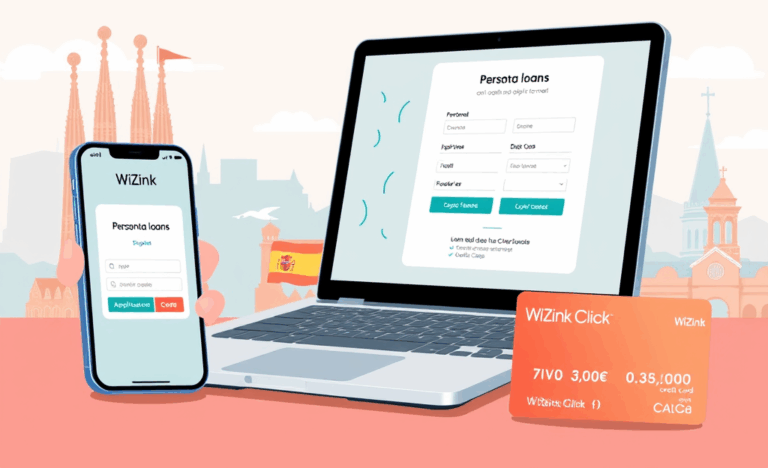 Imagen de una tarjeta de crédito WiZink y un ordenador mostrando opciones de crédito digital.