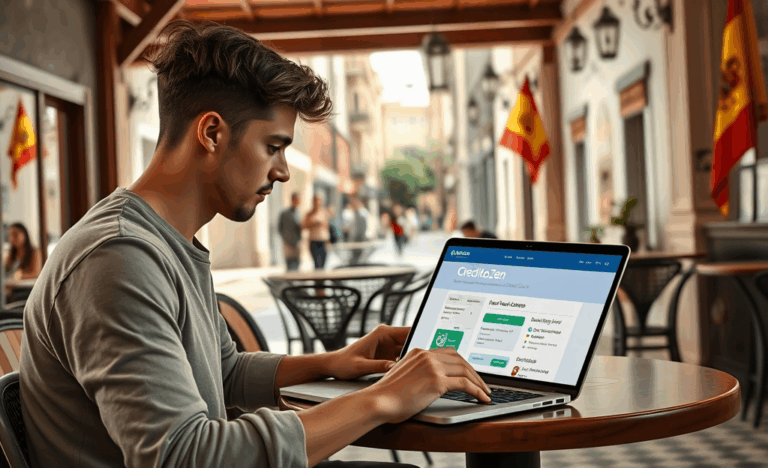 Una ilustración de una persona solicitando un préstamo rápido en línea a través de la plataforma CreditoZen.