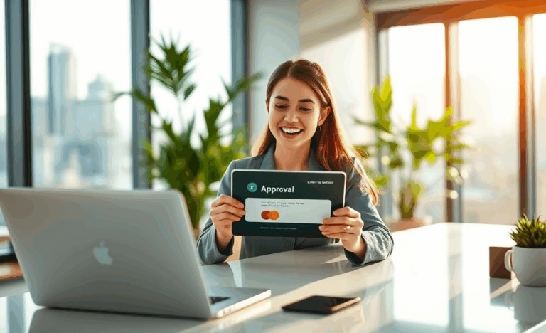 Imagen de una persona recibiendo aprobación instantánea de crédito en su teléfono móvil.