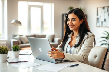 Imagen de una persona usando su computadora para solicitar un crédito urgente de forma sencilla y rápida.