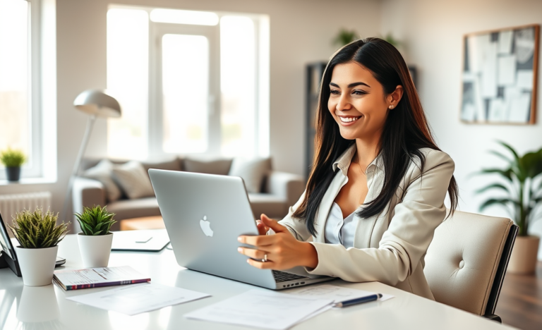 Imagen de una persona usando su computadora para solicitar un crédito urgente de forma sencilla y rápida.